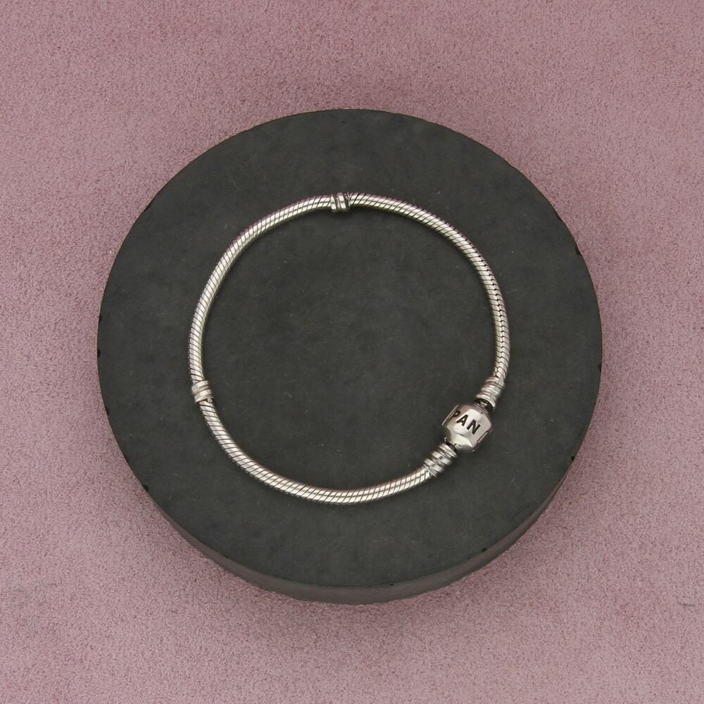 pandora sterling silver barrel clasp snake chain charm bracelet size 7in